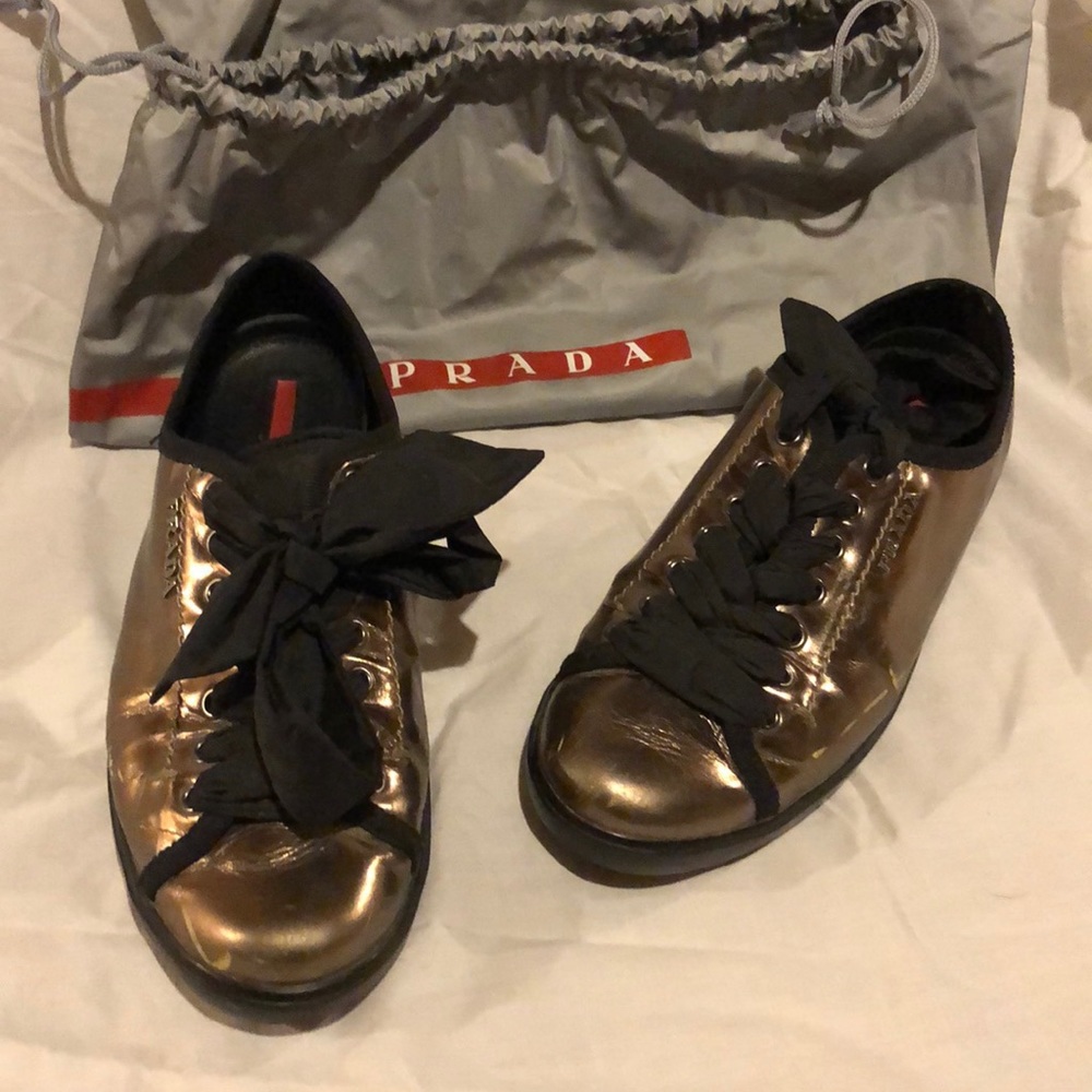 Prada metallic gold sneakers